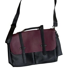 Black and Burgundy Messenger Bag - Shoulder Satchel Laptop Bag